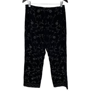 ANN TAYLOR Black Velvet Pants  Size 10 Floral Embroidery Beading